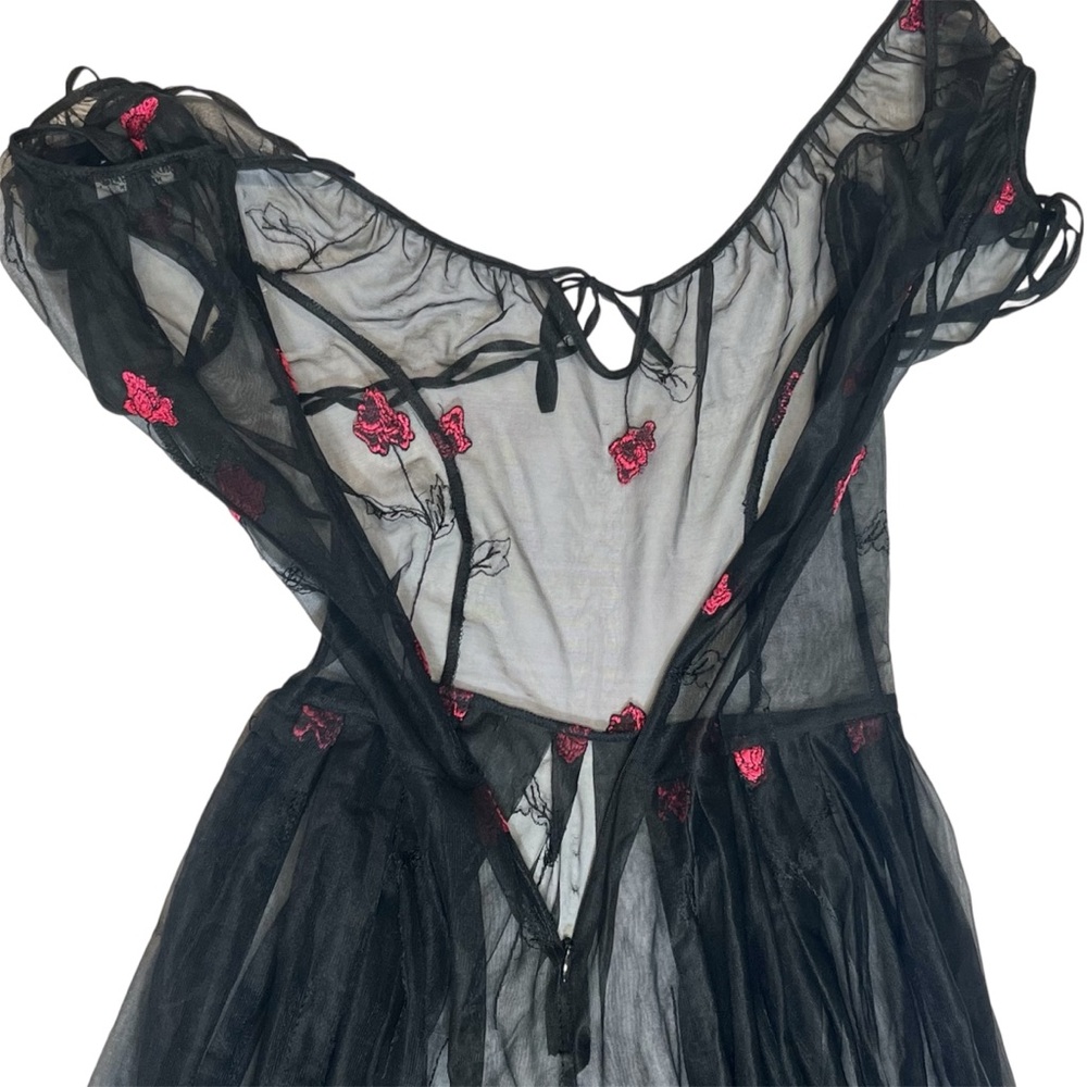 Vintage Betsey Johnson Sheer Dress Embroidered 90s Y2K Whimsygoth Fairy Floral P - Picture 7 of 14